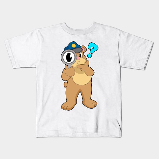 Bear Police officer Magnifying glass Kids T-Shirt by Markus Schnabel